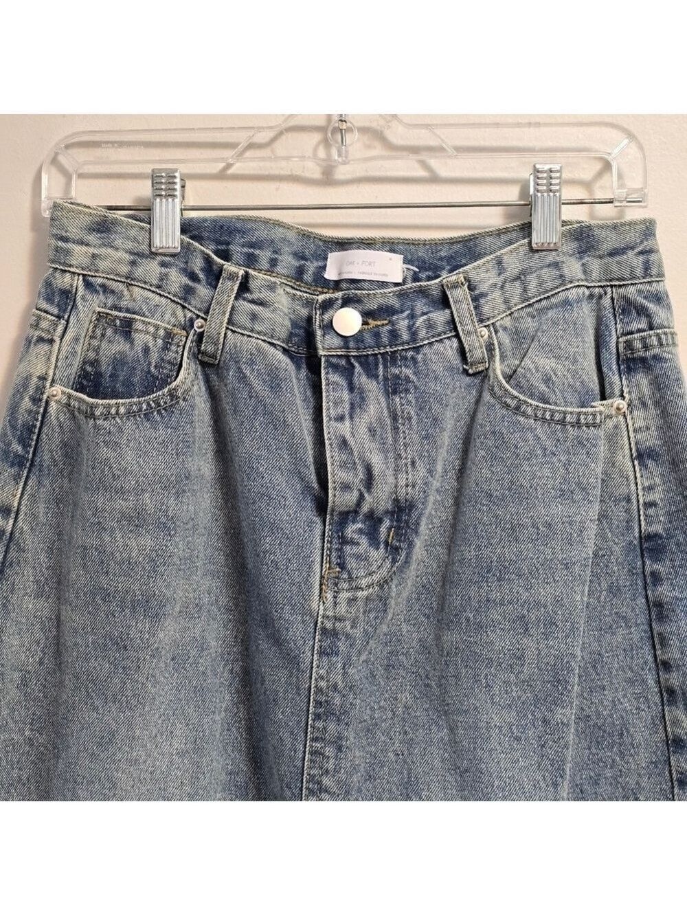 Oak +"Fort High Waist Vintage Wash Denim Midi Skirt Size 30 - Picture 2 of 7